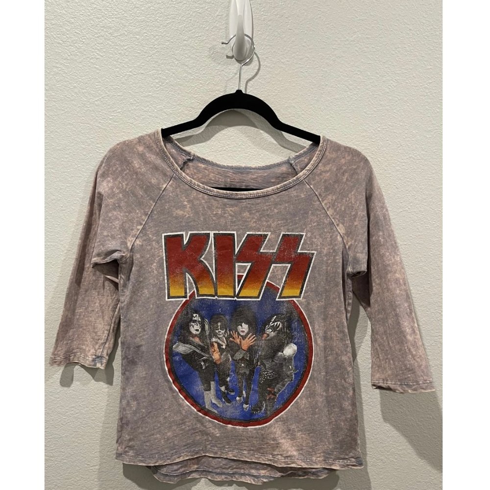 KISS Grey Graphic 3/4 Sleeve Shirt